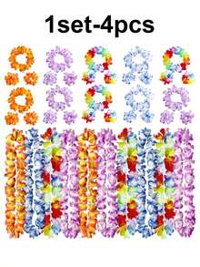 4/8/16/24/32/40/60/80pcs Hawaiian Lei Set, Tropical Flower Garland, Necklace And Bracelet, Hawaiian Lei Necklace, Tropical Hawaiian Floral Theme Party Favors, Tropical Hibiscus, Suitable For Summer Pool Party And Hawaiian Theme Party, Can Be Used For DIY Decoration, Masquerade And Party, Easter Gift, Holiday Wedding, Beach Birthday Decoration, Hawaiian Lei Party Supplies (Random Color) - Multicolor - View 15