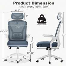 Ergonomic Mesh Office Chair With Flip Armrests And Lumbar Support - Blue-gray - View 2