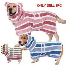 1pc Quick Drying Dog Bathrobe, Striped Rabbit Design, Absorbent Pet Bathrobe With Adjustable Waist Belt, Super Soft Material - Multicolor - View 3