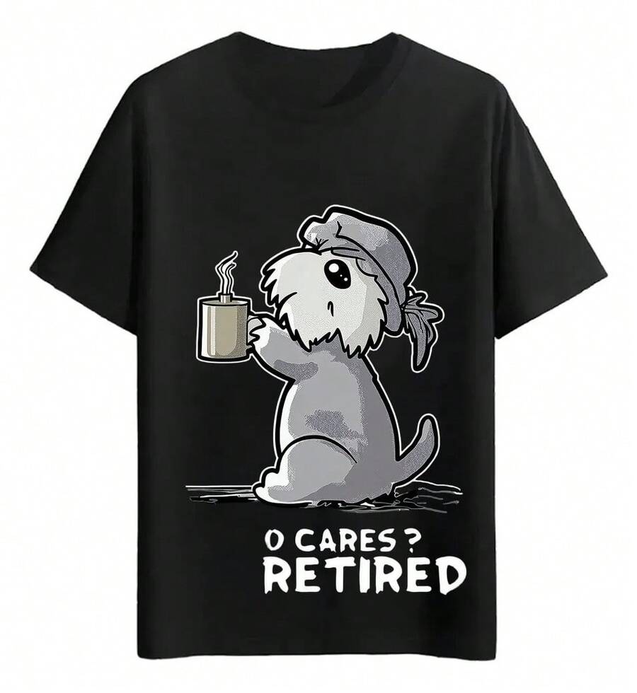 Retired Dog With Coffee Cup T-Shirts - Black - View 1