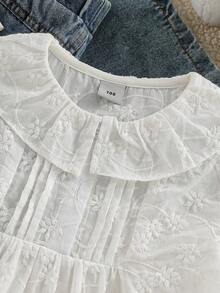 Girls' Turn-Down Collar Thin Shirt, Autumn - White - View 3
