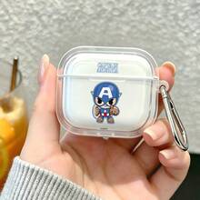 Marvel Chibi Captain America AirPods Case Cute Transparent Shockproof Shell With Keychain Compatible With AirPods 1/2/3/4 And Pro/Pro 2 Nd Generation Suitable For New AirPods Pro 3 Stocking Stuffers The Girlfriend. - Transparent - View 1