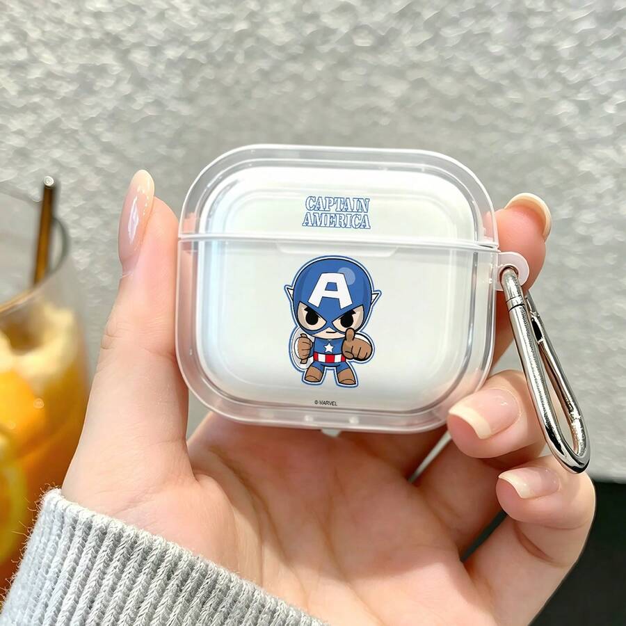 Marvel Chibi Captain America AirPods Case Cute Transparent Shockproof Shell With Keychain Compatible With AirPods 1/2/3/4 And Pro/Pro 2 Nd Generation Suitable For New AirPods Pro 3 Stocking Stuffers The Girlfriend. - Transparent - View 1