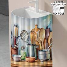 1 pieza, Decoración del hogar, Falda de mesa con estampado de cocina, Cortina pequeña de cocina, Cortina de cubierta de gabinete de cocina, Con agujeros para cortina, Fácil de colgar, Rectangular, Tejido a máquina, Lavable a máquina, Decoración y accesorios de cocina, Perfecto para gabinetes de cocina y decoración del hogar - Multicolor - Ver 6