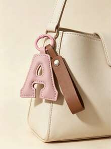 1PC PU Leather Letter A Keychain, DIY Alphabet Pendant, Bag Luggage Tag, Minimalist Key Ring, Personalized Charm, Gift For Women - Multicolor - View 2
