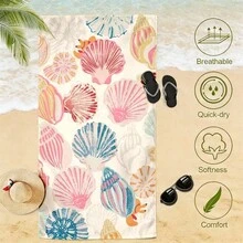 Colorful Seashell Print Microfiber Beach Towel, Absorbent Quick-Drying Lint-Free Bath Towel, Seaside Swimming Vacation Towel - A - View 5
