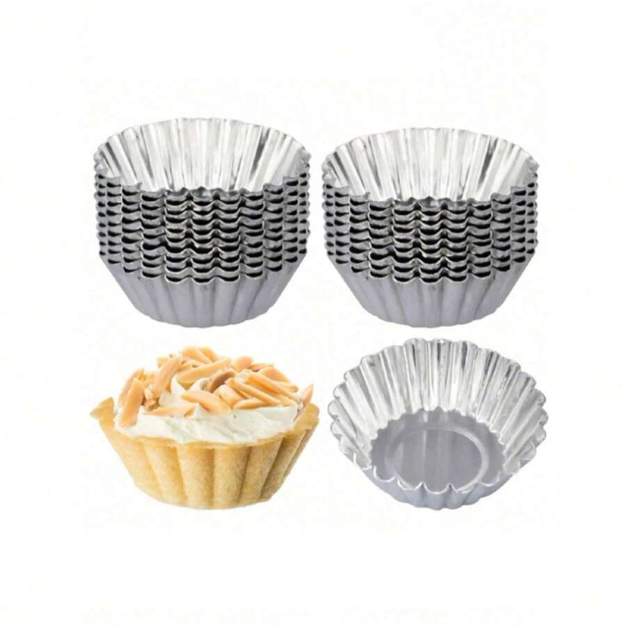 20pcs Reusable Aluminum Tart Molds, Suitable For Making Muffins, Cupcakes, Puddings, Non-Stick Baking Tray, 7cm Silver Baking Tools, Cake & Pastry Molds