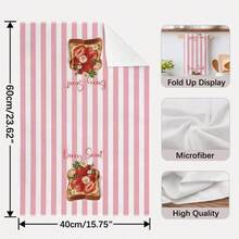 Set Of 2 Summer Fruit Kitchen Towels: Sweet Strawberry (Pink Stripes) And Fresh Peach Designs. Made Of Absorbent Polyester Microfiber, Quick-Drying, Lint-Free, Machine Washable. Ideal For Kitchen Cleaning And Summer Decor. - Multicolor - View 4