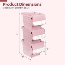 3 PCS Storage Bins On Wheels With Stay-Open Lid For Kitchen Bedroom Laundry Closet White + Gray/White + Natural/White + Pink - Pink - View 7