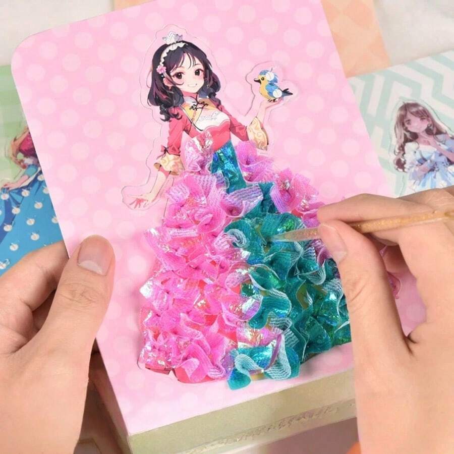 1套-趣味公主裝扮設計、DIY公主洋裝設計遊戲、女孩裝扮遊戲貼紙、兒童教育玩具、女孩禮物、女孩生日禮物、節日禮物、提升兒童設計思考能力、創造力與想像力