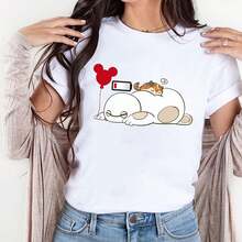[T-Shirt] Baymax And Mochi T-Shirt, Big Hero 6 Balloon T-Shirts, Birthday Gift T-Shirt, WOD T-Shirt, Land Family TR1ip T-Shirt - 白色 - 查看 1