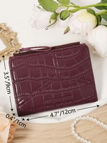 Burgundy Zip Wallet Compact 2-Fold Purse With Multiple Card Slots Coin Cash Compartment Unisex Daily Use Travel Gifting Card Holder,Clutch Bag Elegant - Burgundy - View 9