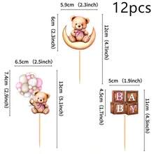 12個/24個可愛卡通粉藍小熊杯子蛋糕裝飾插牌，適用於嬰兒派對、性別揭曉、生日派對蛋糕甜點烘焙裝飾用品 - 彩色 - 查看 14