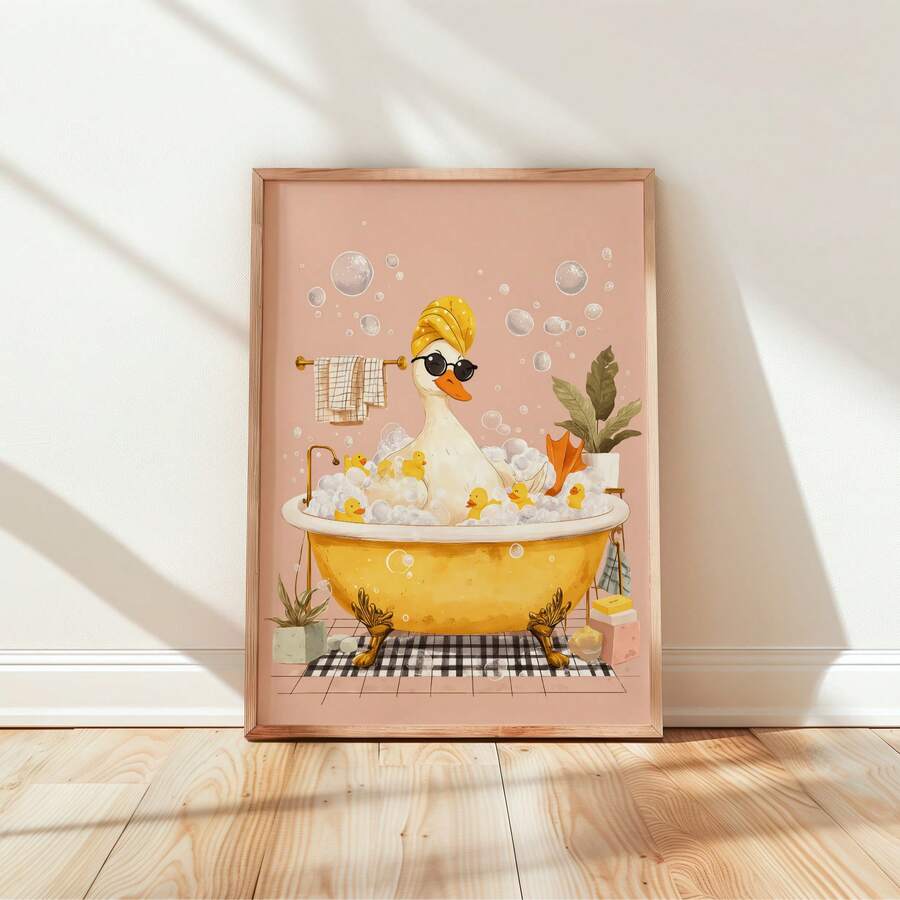 1pc Frameless Bathroom Wall Art Bathtub Pattern Toilet Print Digital Download Poster Aesthetic Apartment Dorm Decor Back To School Funky Posters Dorm Essentials - Bathroom - View 1
