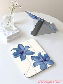 藍色扶桑花保護殼，適用於 iPad Air 4/5 10.9 吋、7/8/9 代 10.2 吋、(A16) 11 吋 11 代 2025 型號，內置筆槽，適用於 Galaxy Tab A9 11 吋、Tab A9 8.7 吋，可愛風格，返校季、情人節、新年禮物 - 彩色 - 查看 3