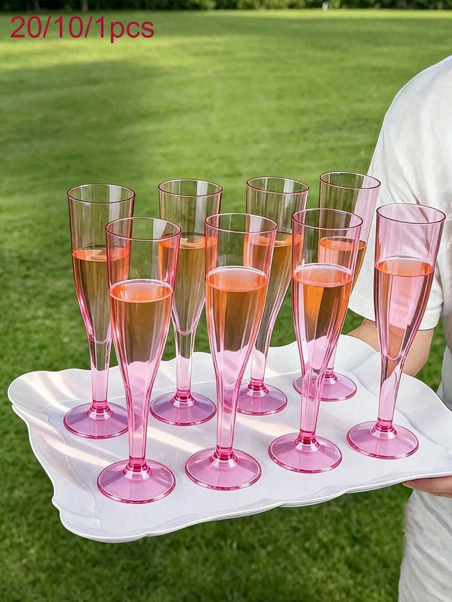 1/10/20 piezas Copas de champán de plástico reutilizables con purpurina dorada de 5.5 oz, copas de boda, copas de fiesta, copas de bebida (copas de champán, copas de vino, copas de plástico, copas de cumpleaños) - Multicolor - Ver 1