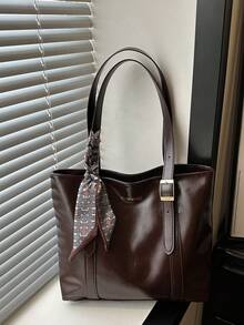 Vintage Large Capacity Handbag For Women, New Minimalist Fashion Versatile Commuter Shoulder Tote Bag - Coffee - View 7