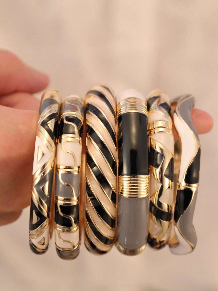 1PC Vintage Opulent FreeForm Zinc Alloy Gold-Plated Enamel Multi-ColorWide Flat Chunky Statement Cuff BraceletNew Year Christmas Dairy Party Clubwear - Bracelet - View 1