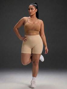 1 pezzo Pantaloncini modellanti senza cuciture a vita alta da donna, traspiranti ed elastici, sollevamento glutei & controllo addominale, pantaloncini modellanti aderenti e confortevoli per vita & addome, body shaper 2-in-1 per yoga e fitness, adatti per uso quotidiano, fitness, sotto i vestiti e recupero post-parto, massimo supporto, pantaloncini da donna - Albicocca - Visualizzare 5