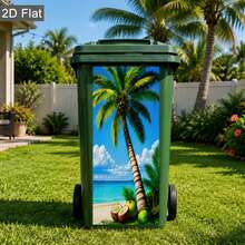 Envoltura de Contenedor de Basura con Paisaje 3D, Paneles Decorativos Resistentes al Clima y al Desgarro para Contenedor de Basura, Pegatinas de Árbol de Coco Tropical para Contenedor de Basura para Decoración del Hogar, Exterior, Jardín Delantero, Acera, Garaje y Patio, Pegatinas Resistentes al Sol, Antiarañazos y Removibles - Pegatinas para cubos de basura - Ver 3