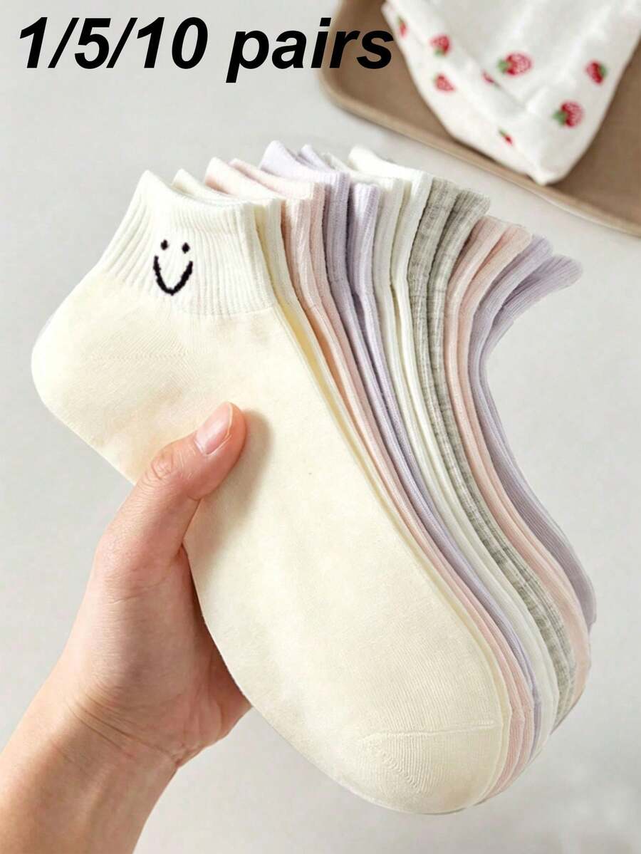 1/5/10 Pairs Women's Cartoon Pattern Ankle Socks - Breathable Comfortable Soft - Daily Wear, Business, Home - Suitable For All Seasons