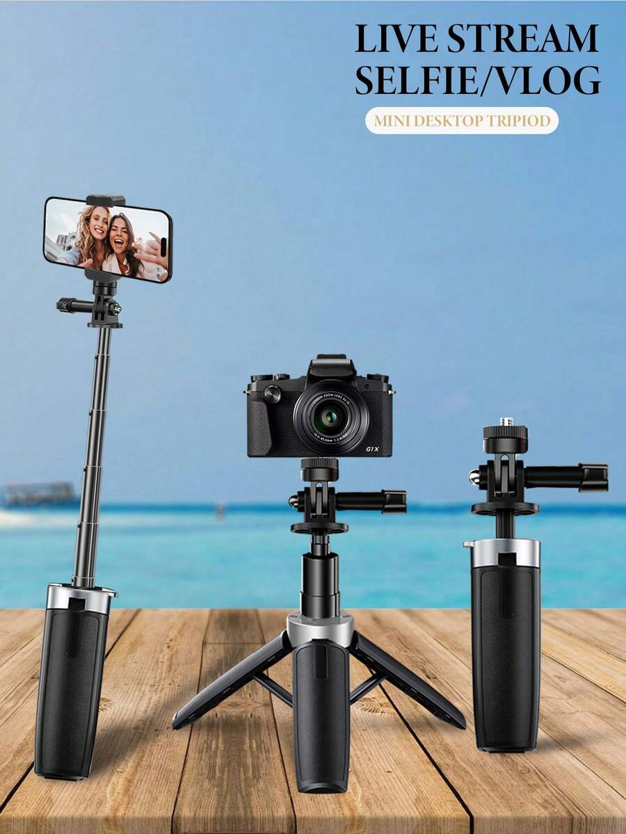 New Mini Aluminum Alloy Selfie Stick Tripod, Suitable For Webcam, Camera, Optional Phone Holder, Compatible With Multiple Phones, One-Click Telescopic, Adjustable Legs, Equipped With Rubber Feet, Stable, Outdoor Sports Tripod - View 1
