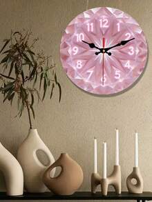 2D Flat Design. 1pc. Pink Diamond Theme Silent Decorative Wall Clock, Creative Wall Clock, Suitable For Bedroom, Living Room, Office Decor, Size 10/12/14 Inches, AA Battery Not Included, 2D Flat - Multicolor - View 4