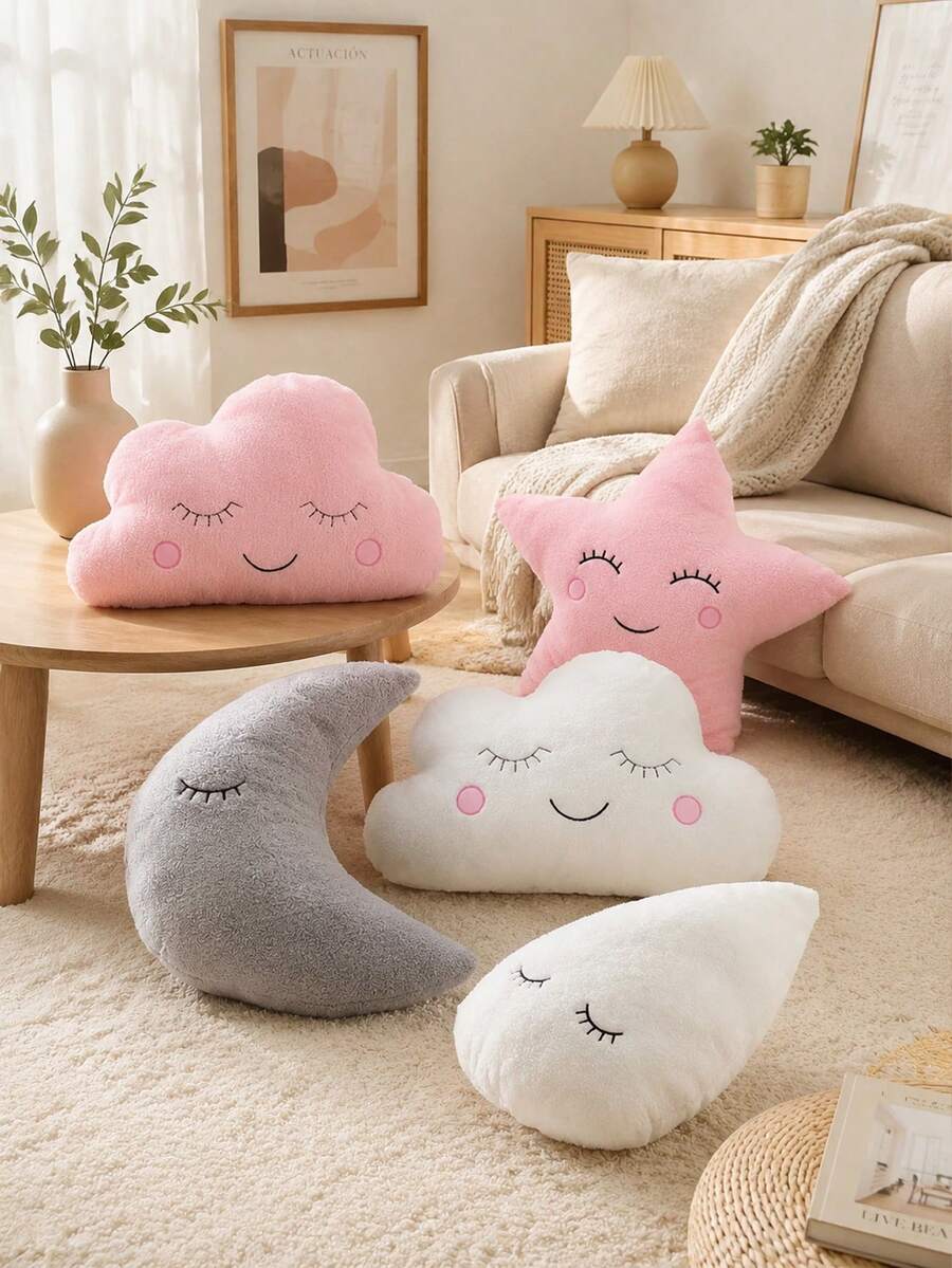 1件圣诞装饰新款毛绒云朵、月亮、星星、雨滴抱枕,柔软靠垫,云朵毛绒玩偶,儿童礼物 - 彩色 - 查看 1