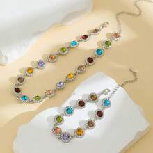 2件組超級仙女彩色鑽石項鍊手鍊套組，輕奢彩虹水鑽鎖骨鍊，宴會與派對必備 - 項鍊套裝 - 查看 2
