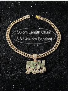 Unisex Hip Hop Cuban Chain Fashion Rhinestone English RICH Dollar Sign Pendant Necklace, Best Gift For Friends And Family - Multicolor 4 - View 6