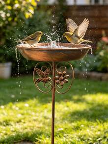 2-In-1 Iron Bird Bath And Feeder, Multiple Sculptural Designs Available, With 5-Claw Anti-Rust Feet For Stable Outdoor Placement, Suitable For Garden And Yard Decor, Can Be Used For Bird Drinking And Bathing, Easy To Clean - TK18 - View 3