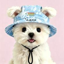 Customizable Pet Sun Hat With Name, Summer Open-Ear Sun Protection Hat For Dogs, Cute Sun Hat For Small Dogs And Cats, Available In 4 Colors, Pet Outdoor Photo Accessory - Blue Hat - View 12