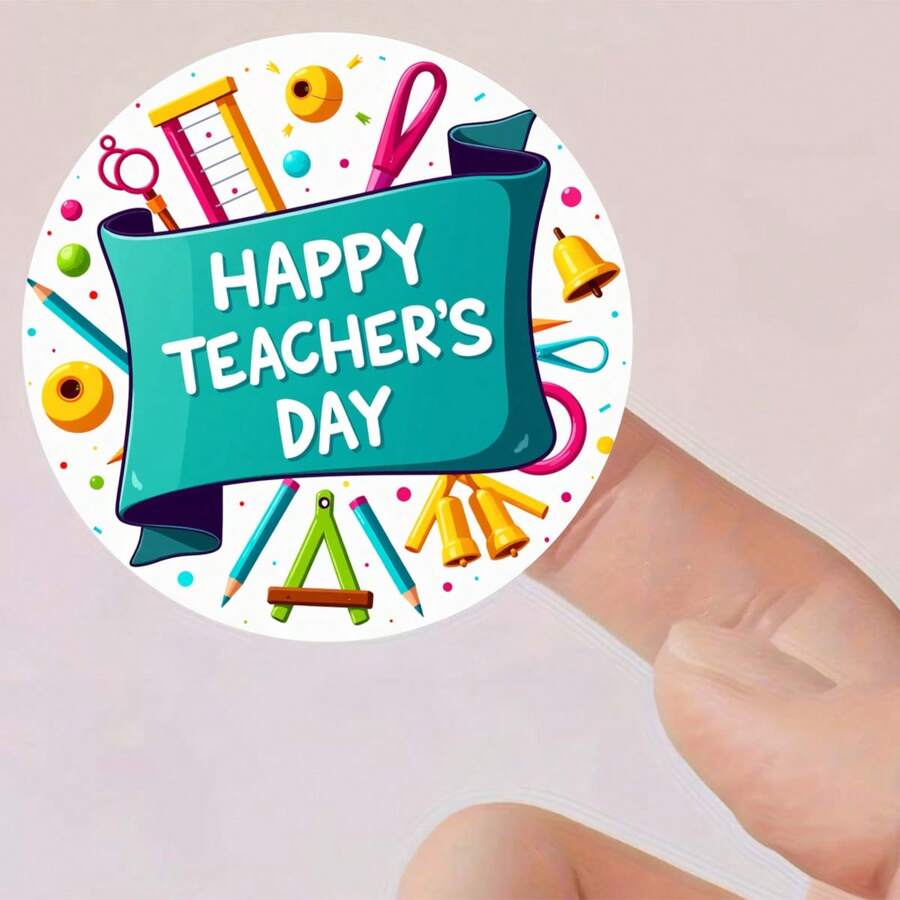 24/48 Happy Teacher's Day Stickers - Round Colored School Supplies With Text Designs For Teacher Appreciation Gifts And Classroom Decorations - Round - View 1