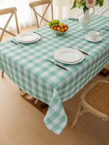 1pc Rectangular Plaid Tablecloth, Digital Print Buffalo Check Washable Tablecloth, Suitable For Outdoor Picnic, Living Room, Kitchen And Holiday Dinner, Beige And White Rectangular Tablecloth - Light Green - View 4