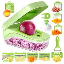 Tritatutto per verdure Pro – Dispositivo multifunzionale per tagliare patate, cipolle e verdure | Taglia a cubetti, affetta e trita velocemente | Pratico ed efficiente per la cucina - Set da 7 pezzi - Visualizzare 4