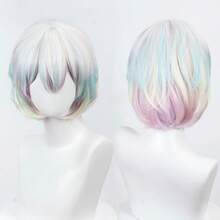 Multi-Color Short Cosplay Wig, Gradient Color, Rose Net Cap, High-Temperature Fiber Material, Approx. 10 Inches, Suitable For Anime Conventions And Daily Wear (Includes Hair Net) - Multicolor - View 4