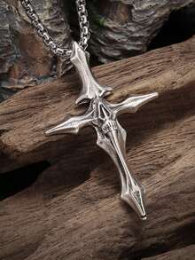 1pc Street Dark Vintage Niche Personalized Bone Cross Pendant Necklace Jewelry Accessory - Antique Silver - View 5