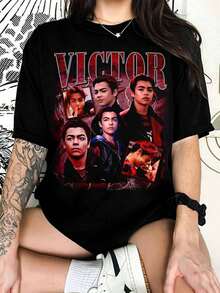Victor Bootleg T-Shirt, Y2k Zombies Series T-Shirt, Dawn Of The Vampires T-Shirt, Victor Zombies T-Shirt, Zombies 4 Vampire Victor Graphic T-Shirt - Black - View 1