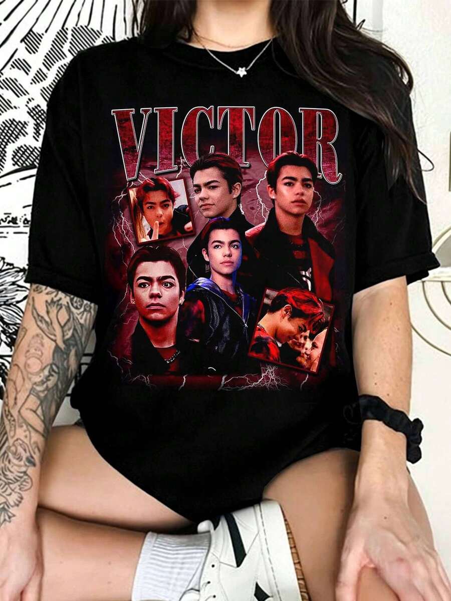 Victor Bootleg T-Shirt, Y2k Zombies Series T-Shirt, Dawn Of The Vampires T-Shirt, Victor Zombies T-Shirt, Zombies 4 Vampire Victor Graphic T-Shirt - Black - View 1