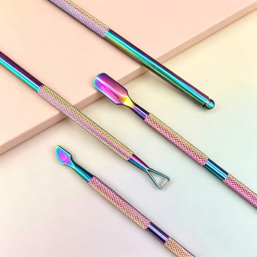 1件雙頭不鏽鋼指甲推器,角質護理工具,解決指甲表面易受損、推器打滑、角質清除不完全及指甲縫隙清潔不徹底等問題 - 彩色 - 查看 1
