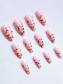 Instantly Enhance Your Elegant! 24pcs/Set Short Square Spring/Summer Cute Polka Dot Dopamine Glossy Nail Stickers, Full Coverage Fake Nails, Suitable For Hot Girls, Career Women, Parties, Dates And Daily Wear. Nail Art Supplies, Nail Art Essentials. - Multicolor - View 4
