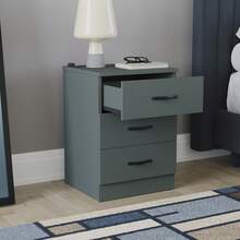 Home Discount Vida Designs Riano 3 Drawer Bedside Chest Cabinet Table Nightstand Bedroom Furniture Silver Handles Display Storage Unit - Green - Green - View 3