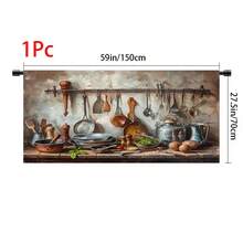 1pc, Home Decor, Kitchen Tool Pattern Printed Table Skirt, Kitchen Small Curtain, Kitchen Cabinet Cover, With Curtain Holes, Easy To Hang, Rectangular, Machine Woven, Machine Washable, Kitchen Decoration And Accessories, Perfect For Kitchen Cabinets And Home Decor - Multicolor - View 17