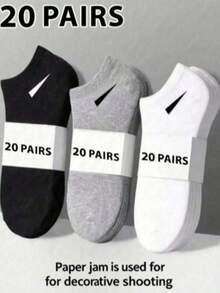20 paires de chaussettes de sport unisexes blanc/noir/gris confortables respirantes absorbant la transpiration chaussettes courtes avec motif diagonal classique polyvalent couleur unie minimaliste mode chaussettes bateau convenant pour le port quotidien décontracté/1/5/9/10/15/20/30/paires - Noir et Blanc - Voir 33