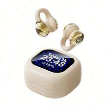 Auriculares de lujo ligero con textura de oído abierto no intraural: Estuche de carga con pantalla táctil grande (Muestra hora/Nivel de batería) + Ecualizador personalizable, Resistente a arañazos de moda, Control táctil preciso, Batería de larga duración, Versátil para atuendos diarios - Ver 7
