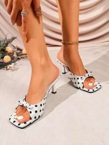 New Annual Polka Dot Textured Design High Heel Sandals With Bow Accessory, Stiletto Heel Party Shoes For White-Collar Women, Suitable For Parties, Dates, Holidays, Gifts And Commuting - White - View 6