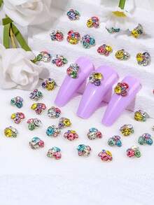 10PCS Random Mixed Summer Candy Color Rhinestone Finished Nail Gem Beads, Super Shiny Rhinestone Nail Decor, Nail Art Alloy Base Inlaid Fresh And Simple Glass Material Rhinestone Nail Accessories - Multicolor - View 4