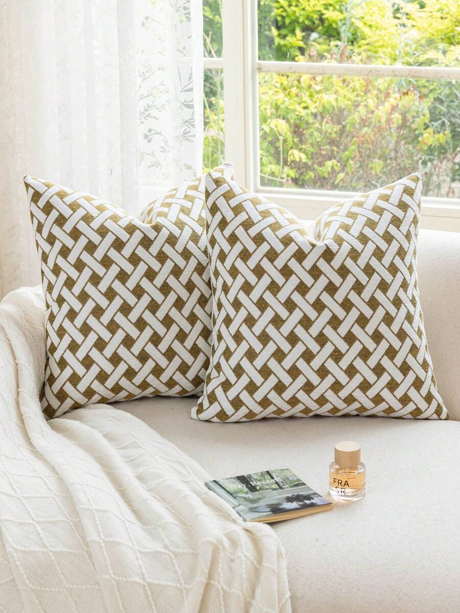 1pc Bohemian Style Pillowcase, Geometric Pattern Throw Pillow Cover For Living Room Sofa Bedroom Decor - Yellow - View 1