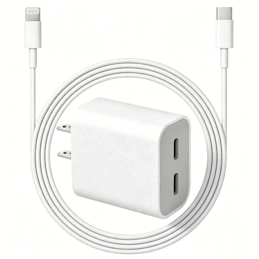 20W 雙孔充電器適配器附 3.3FT/6.6FT USB-C 轉 Lightning 傳輸線，快速充電套組，相容於 14 13 12 11 系列 - 查看 1