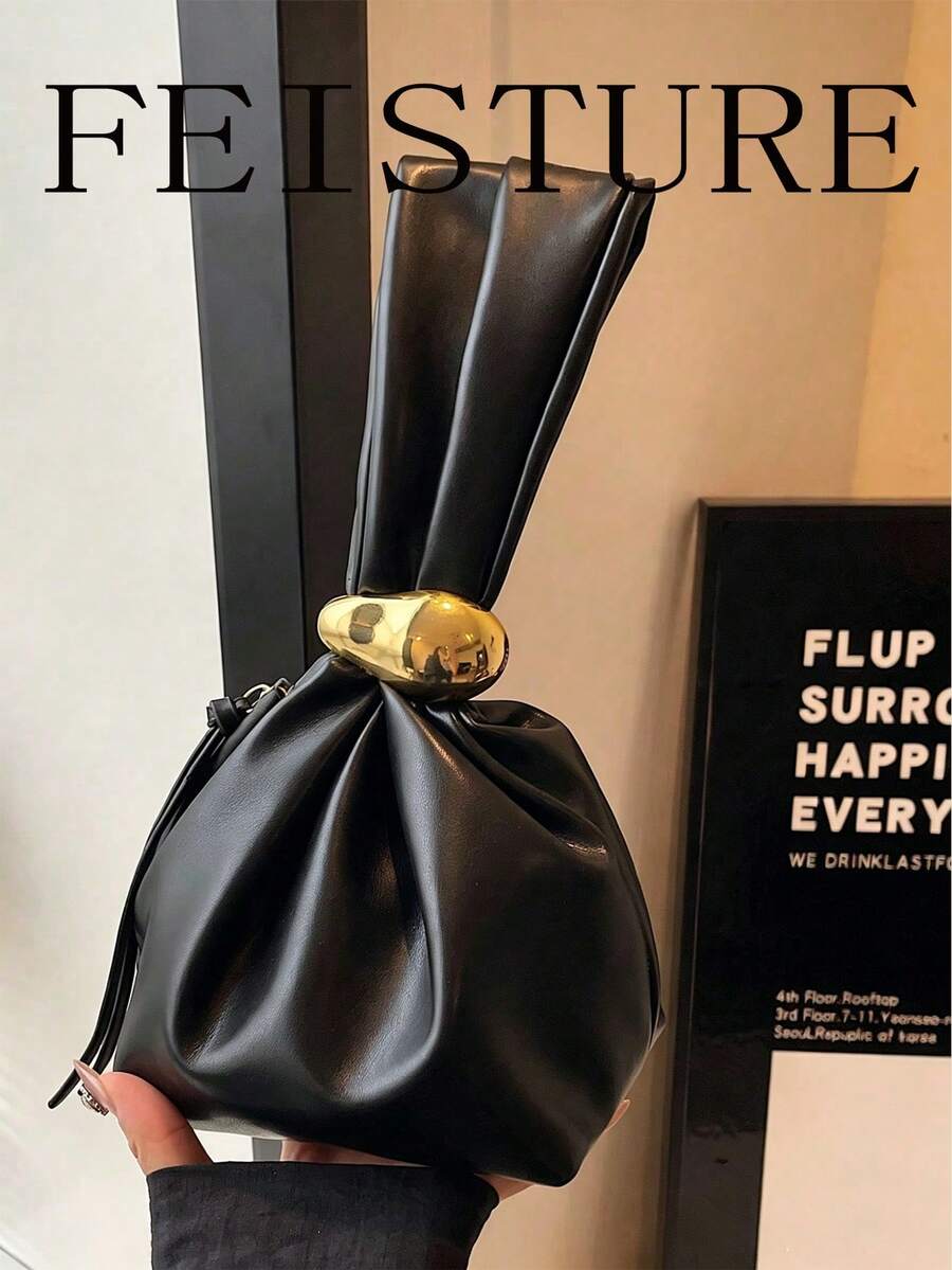 FEISTURE 1件純色迷你百褶雲朵包，女款手提包，適合購物、派對、聚會、日常使用